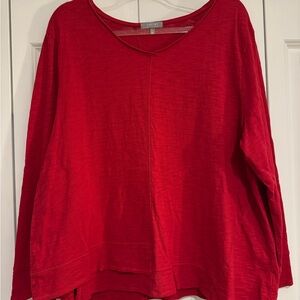 Habitat Red Slub-Knit Long Sleeve Crewneck Top